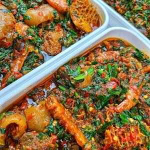 Efo riro (Beef and assorted meats)