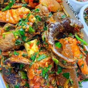 Efo riro Pro max (Naija goat meat, Eja kika, Ponmo and assorted)